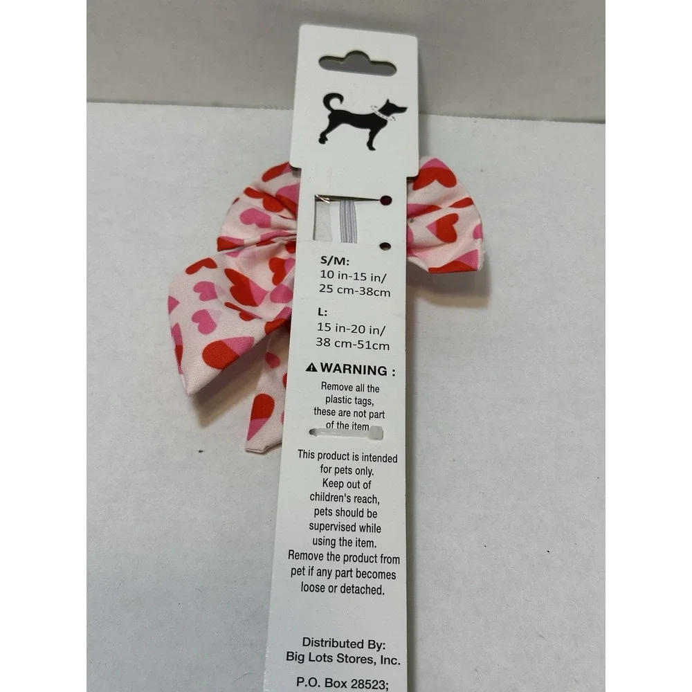 NEW DOG COLLAR silver with pink red heart bow‎ SIZE LARGE 15-20 INCHES